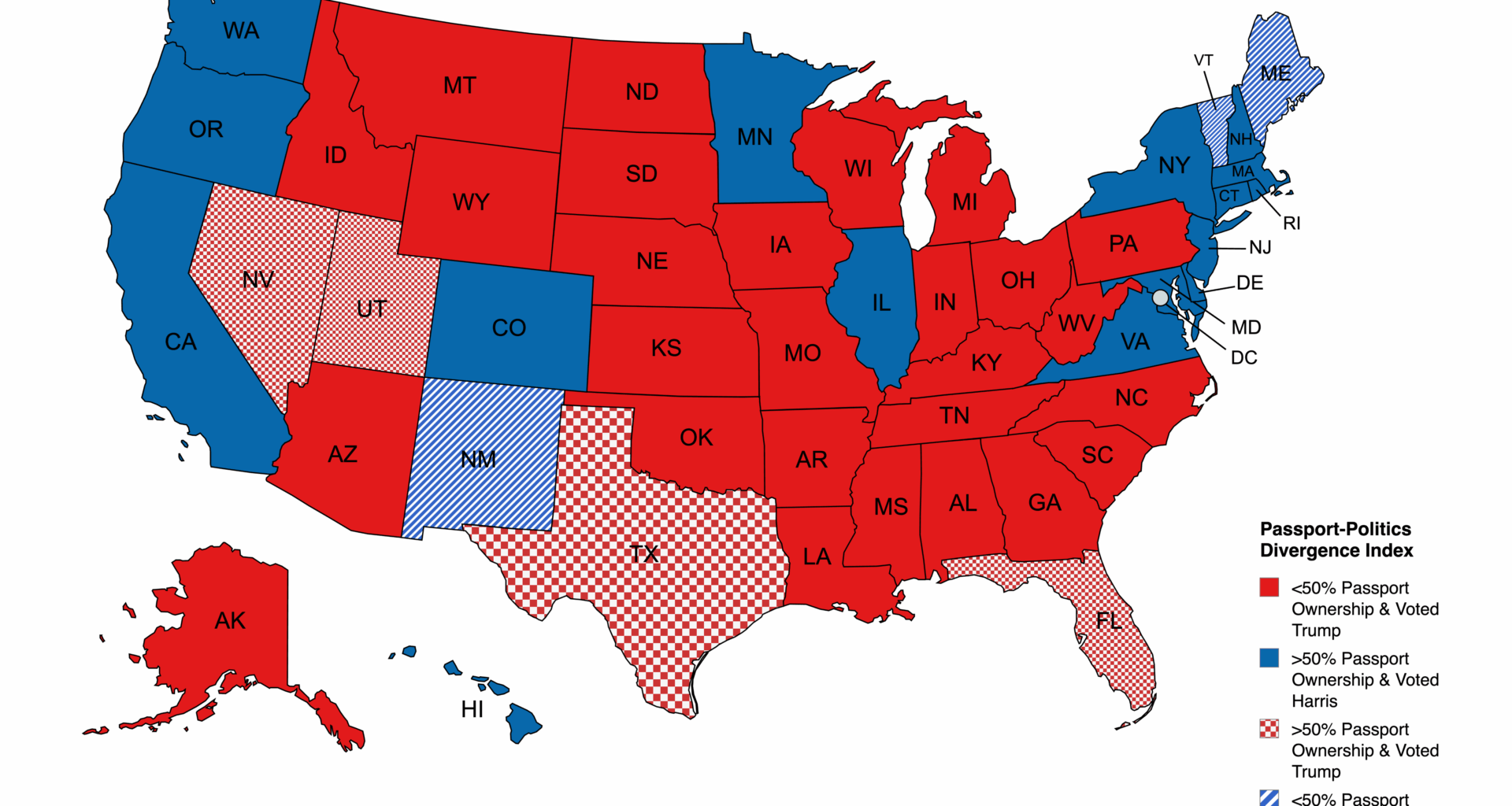 [OC] Passport Ownership/2024 Politics Divergence