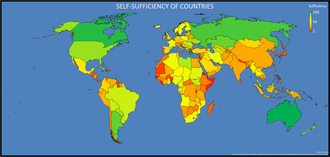 Self-Sufficiency of Countries and US States [OC]