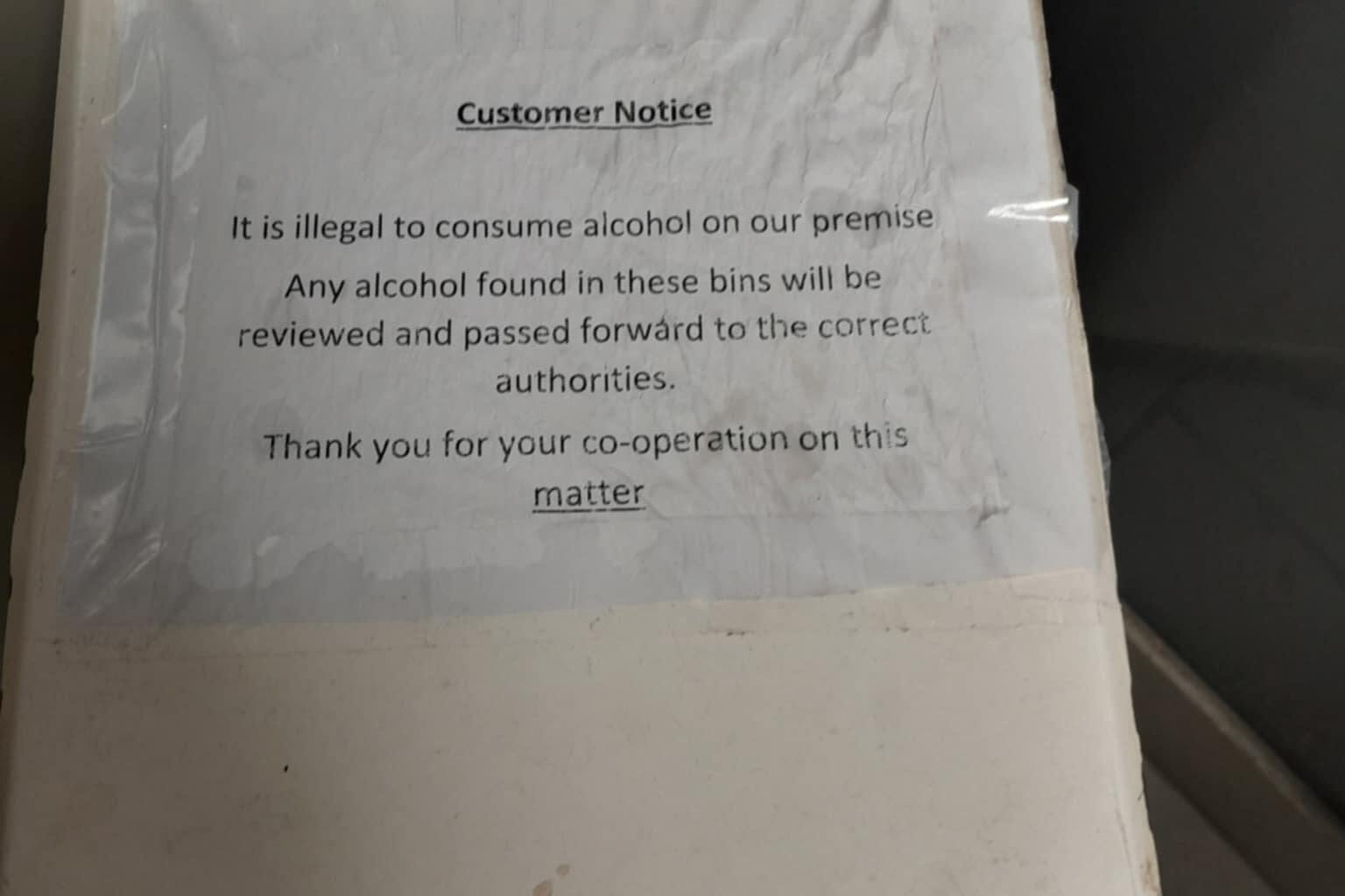 Puzzling customer notice on a supermarket bog bin...