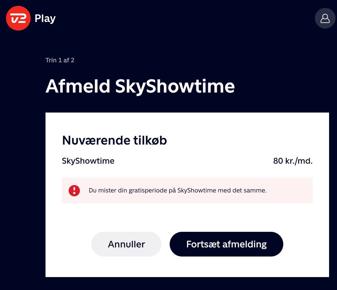 Afmelding er nu øjeblikkelig på TV2's tillægstjeneste Skyshowtime, i stedet for ved prøveperiodens udløb