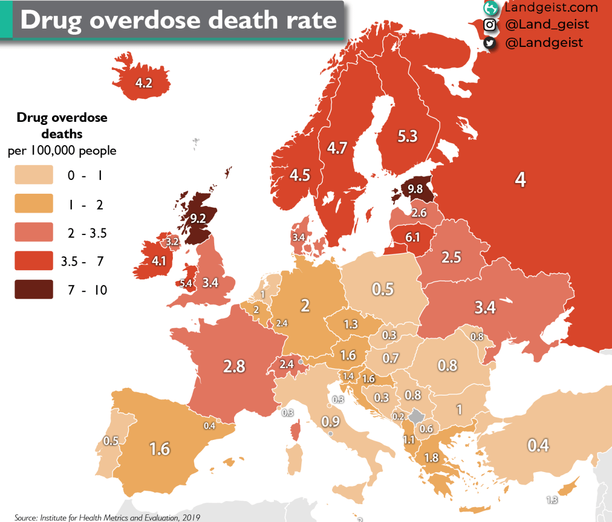 Drug overdose death rate.