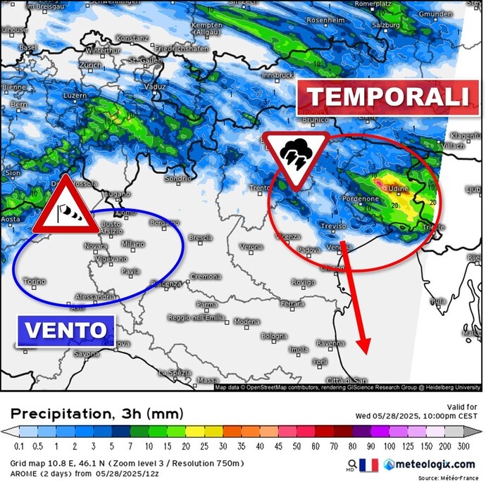 Zone a rischio temporali e forti raffiche di vento