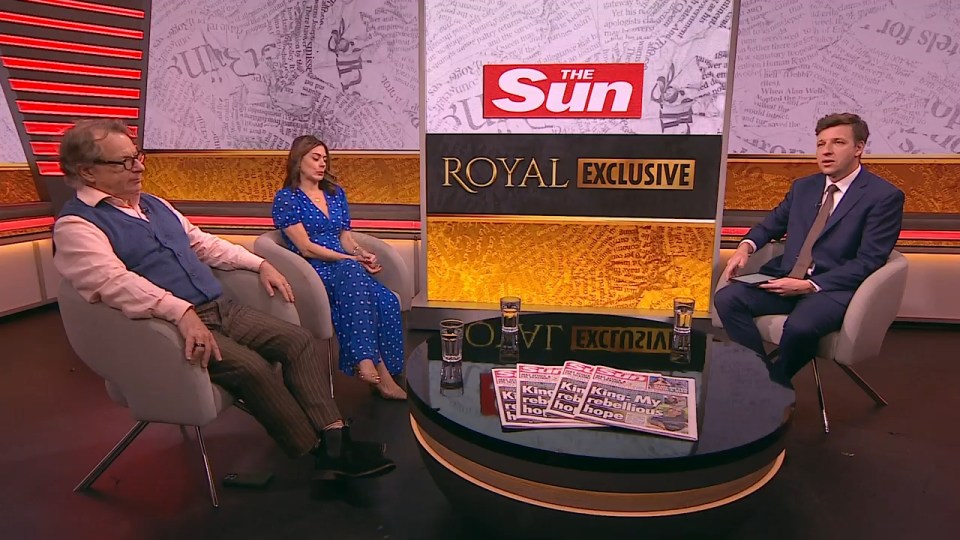 Three people on a talk show discussing a royal exclusive.