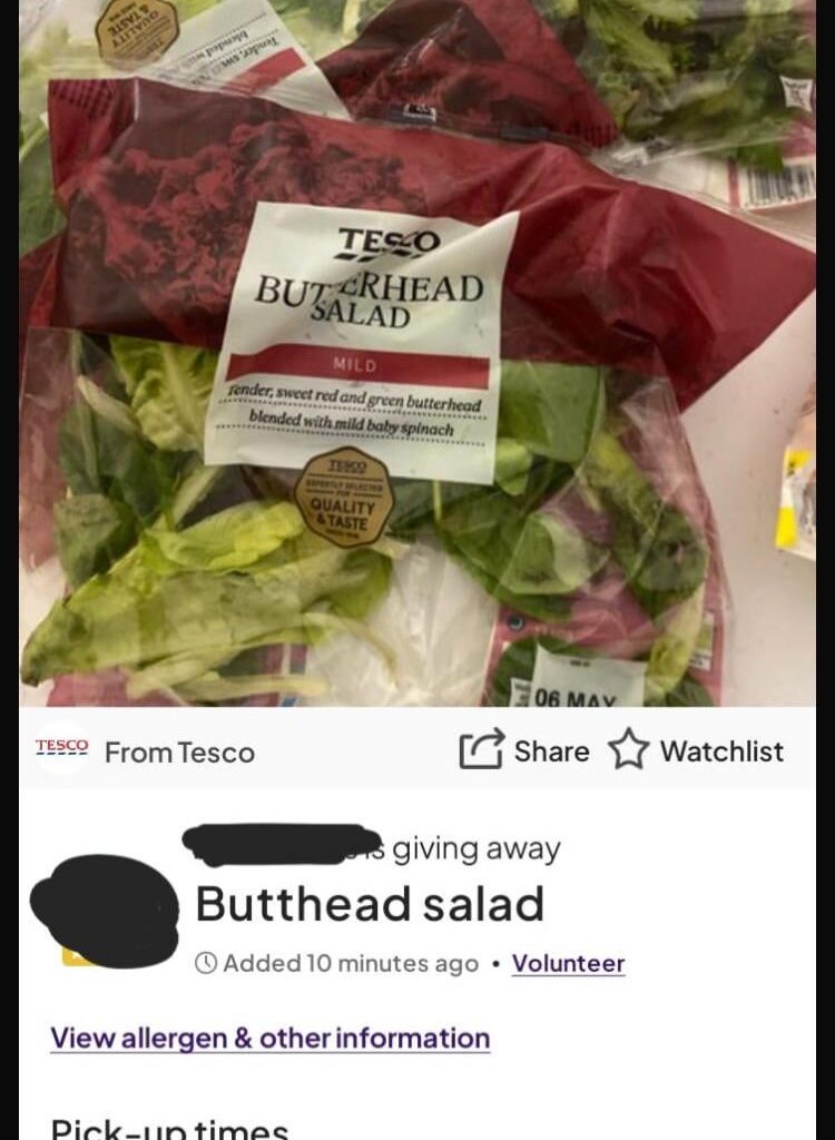 An absolute bargain found on Olio tonight - free butthead salad anyone?