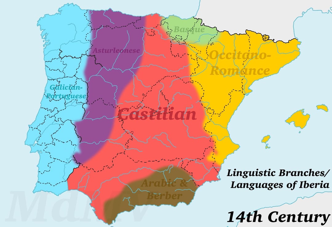 El estado lingüístico de la península ibérica: siglo XIV vs Hoy
