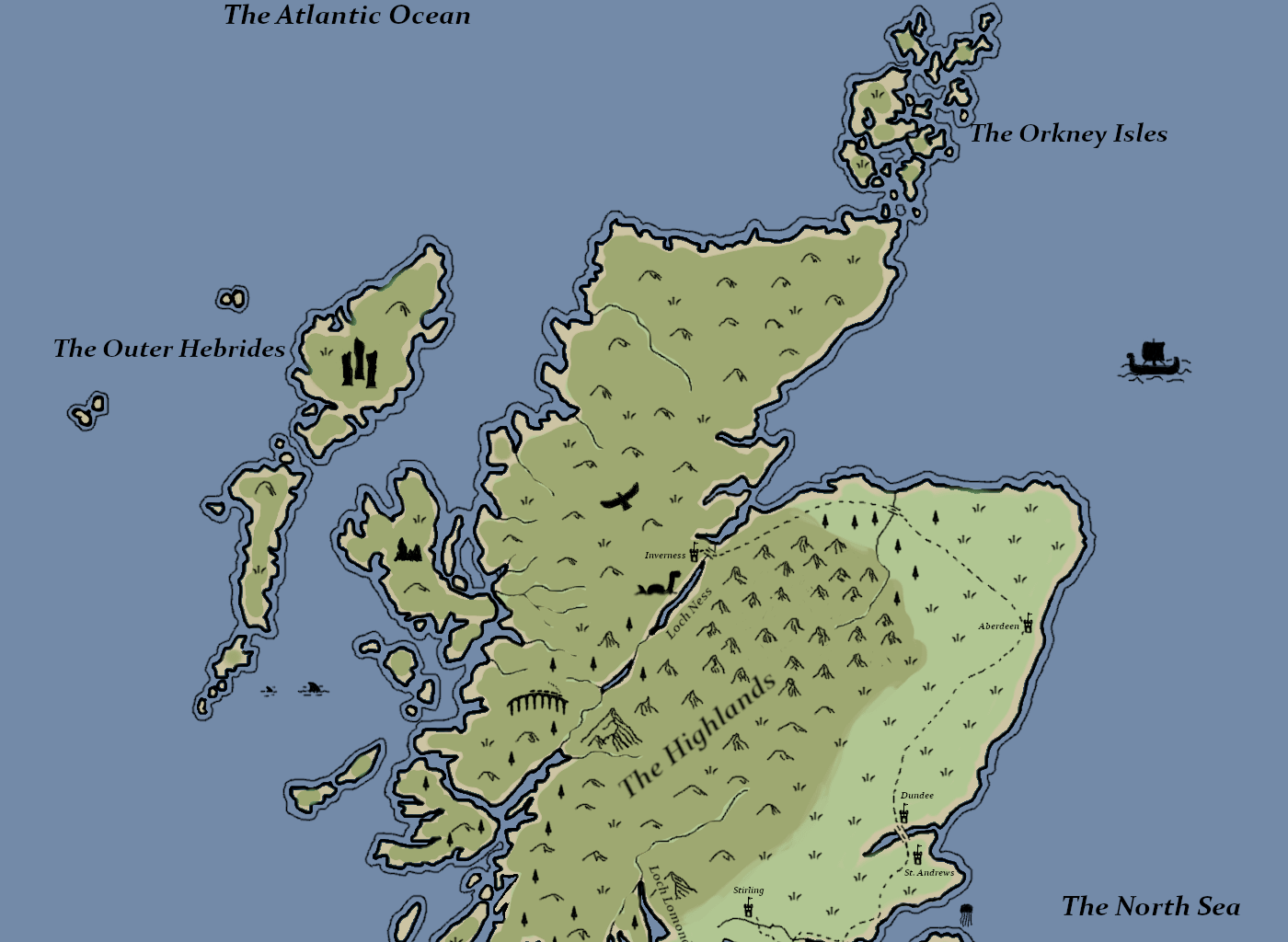 I made a fantasy style map of Scotland.