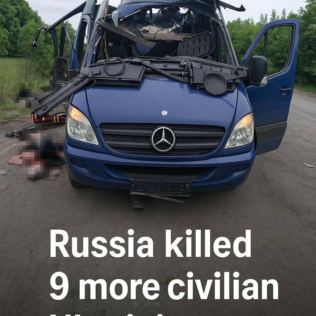 A Russian drone strike hit a bus near Bilopillia, Sumy region. 9 people killed, including a family with a child, 7 injured.  Another russian brutal attack on civilians.