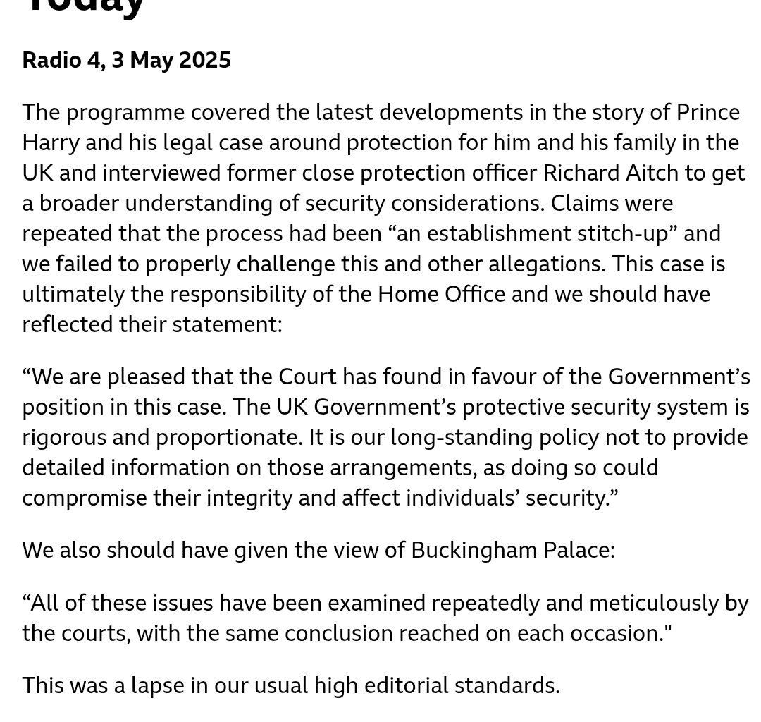 BBC posted a clarification where they admit they failed to properly challenge Prince Harry’s allegations.