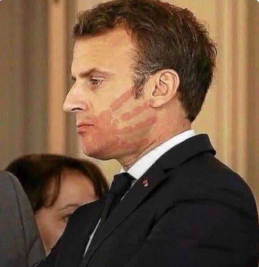 Photo after the french president was slapped by his teacher (sad)