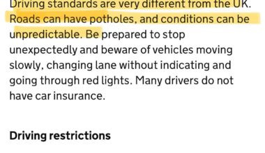 According to the Gov.uk travel advice for Mexico, we don't have potholes in the UK...