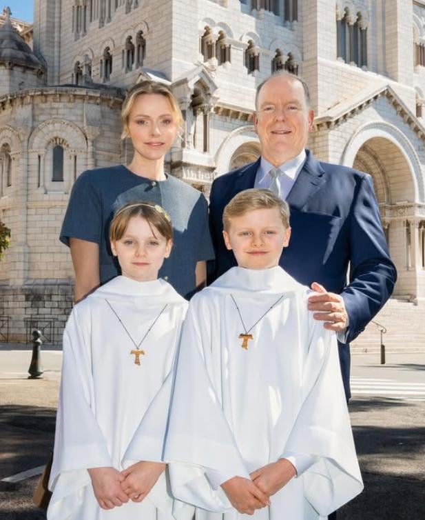 The first communion of hereditary prince Jacques of Monaco and princess Gabriella of Monaco. May 11 2025.