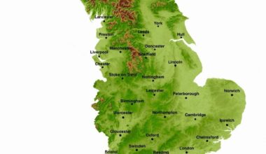 Map of England's Topography with Cities/ Towns