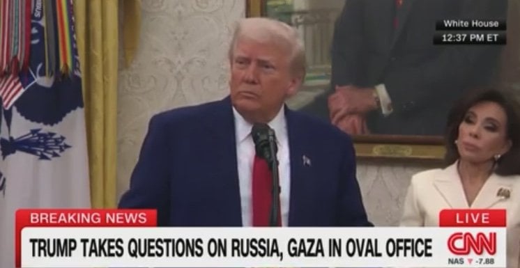 Reporter Asks Trump Point Blank, ‘What’s Stopped You From  Imposing New Sanctions on Russia?’ trump rambles that he's "tough" & that he made $5 trillion from the Arab countries, which is a lie & he lies that US gave Ukraine $300 billion in cash.