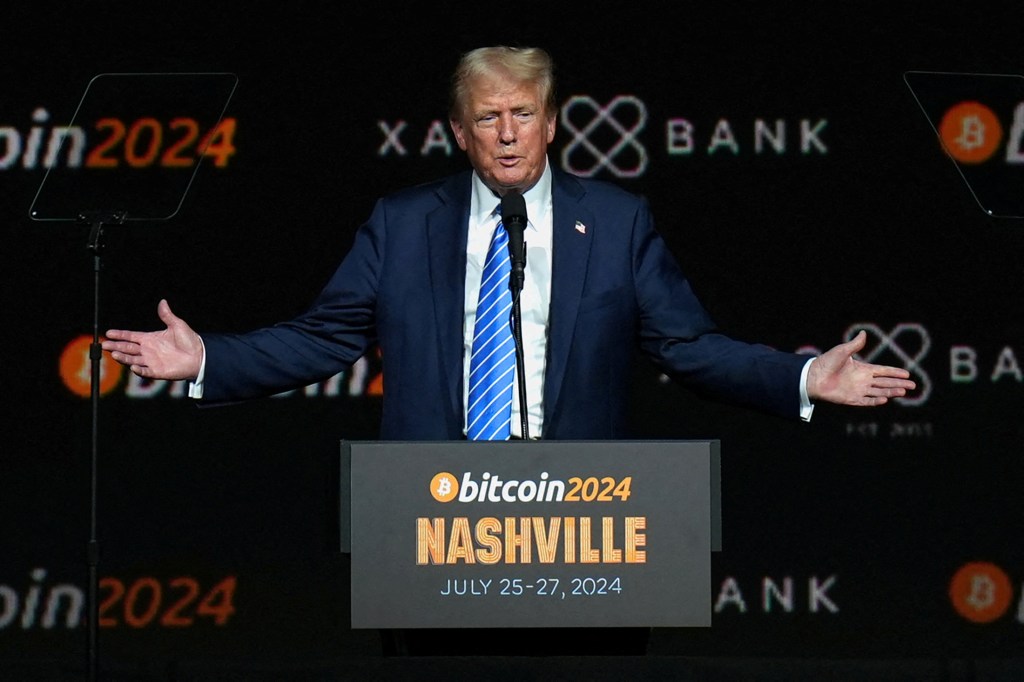 President Trump speaking at the 2024 Bitcoin Conference in Nashville, Tenn.