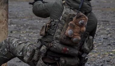 Operator from the Special Operations Forces of Ukraine - "I found him on a destroyed playground in [the] Donetsk region. Among rubble, empty swings and silence, a little bear lay. I took him with me. I couldn't leave him. Since then, he has always been with me, silent, holding on, looking forward."