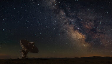 Satellite and dark sky with Milkyway