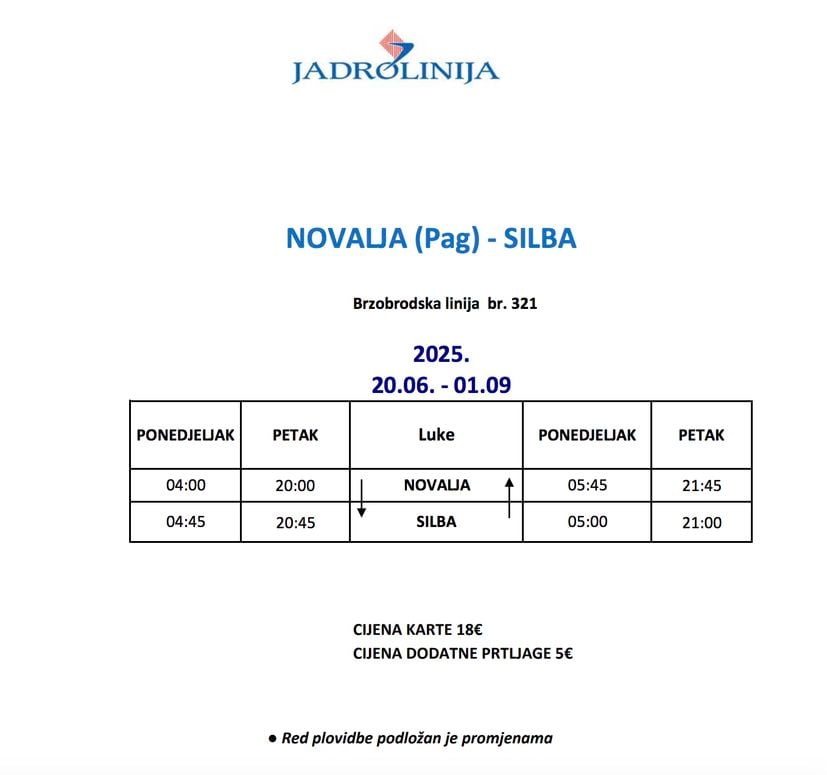 schedule silba ferry