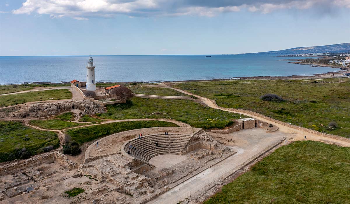Cyprus - Archaeological Site of near Paphos with an lighthouse from drone view, Archaeological Park of UNESCO. Pic: Shutterstock