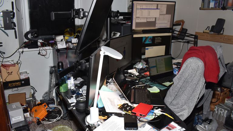 Electronics and spying equipment seized from Orlin Roussev's Great Yarmouth guesthouse.
Pic: Duncan Gardham/MPS