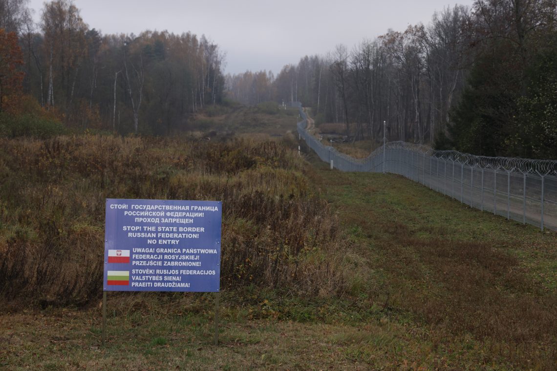 A warning sign in 2022 on the Russian side of the Suwalki Gap.