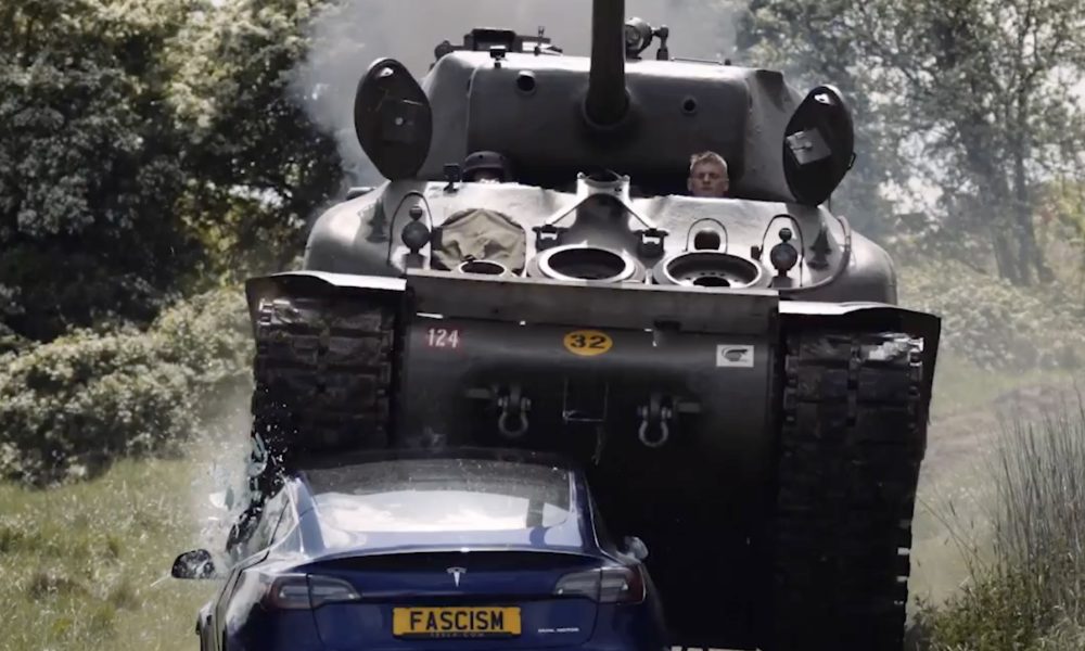 Anti-Elon Musk group crushes Tesla Model 3 with Sherman tank