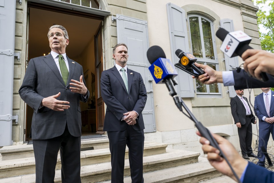 U.S. Treasury Secretary Scott Bessent and U.S. Trade Representative Jamieson Greer speaking to the press.