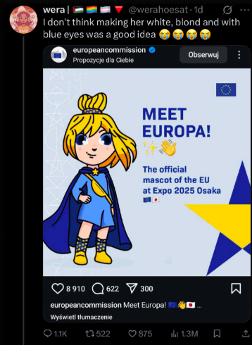 Who let Hans in charge of the design of the official mascot of the EU for Expo 2025? You know how he gets when he gets the chance to "design a human being"