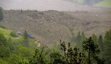 A Swiss glacier collapses and largely destroys an Alpine village