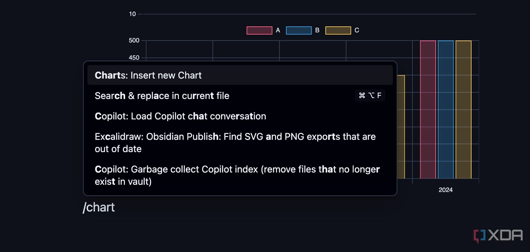 insert a new chart in Obsidian