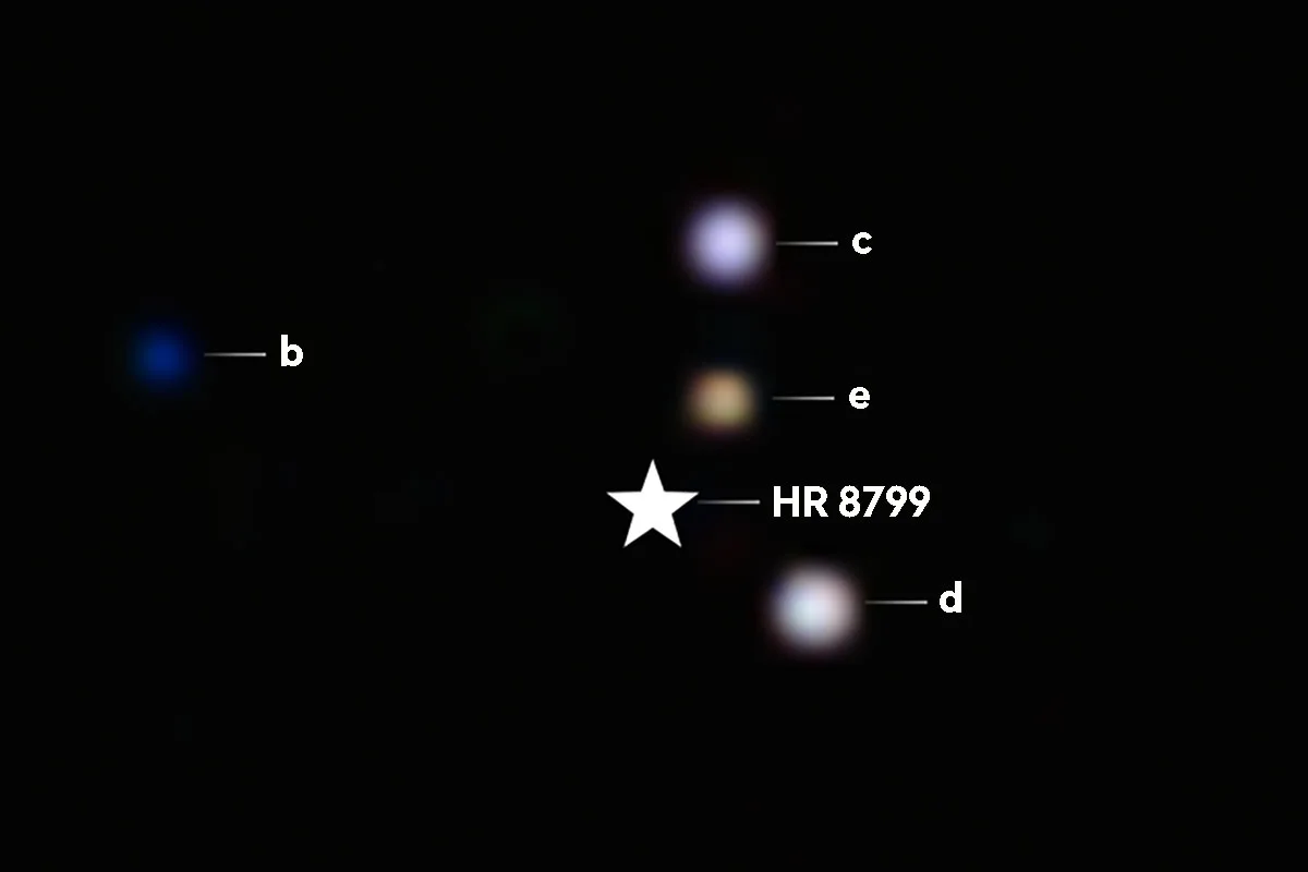 Direct image of the exoplanets around HR 8799, captured by the James Webb Space Telescope. Credit: NASA, ESA, CSA, STScI, Laurent Pueyo (STScI), William Balmer (JHU), Marshall Perrin (STScI)