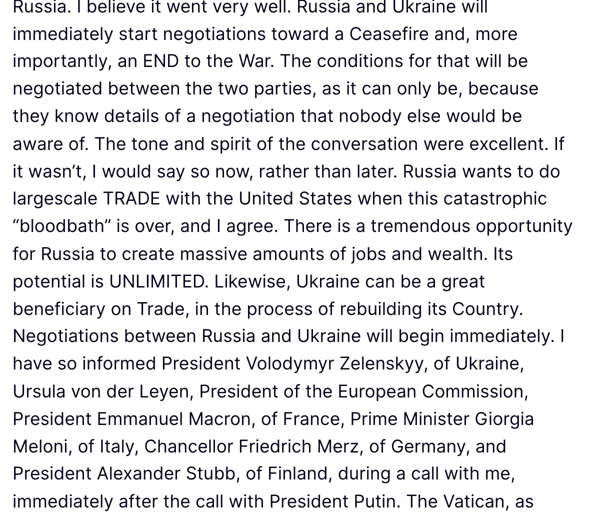 Trump on his call with Putin