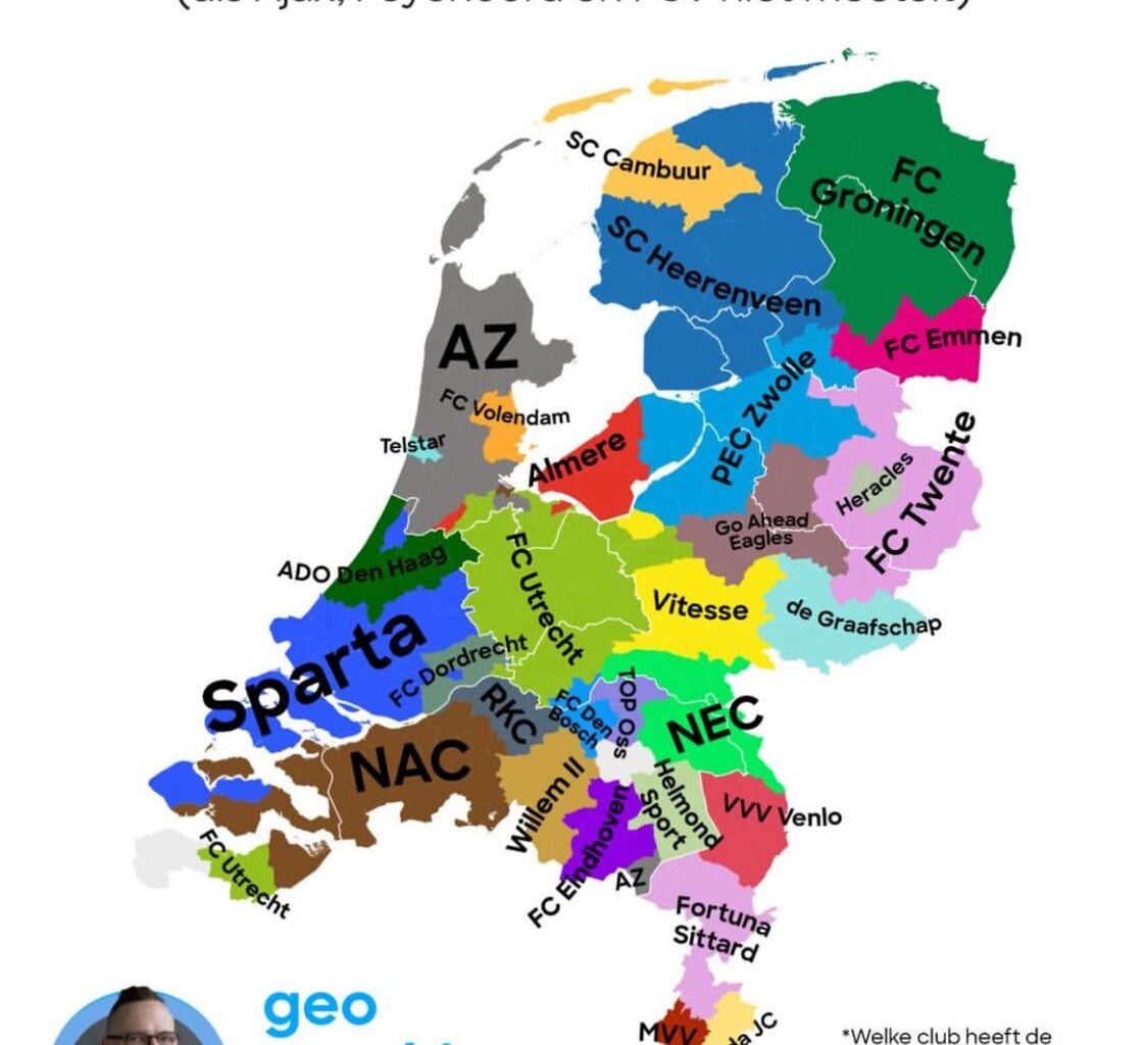 Meest gesteunde voetbalteams in elke regio (Big 3 niet meegerkend)