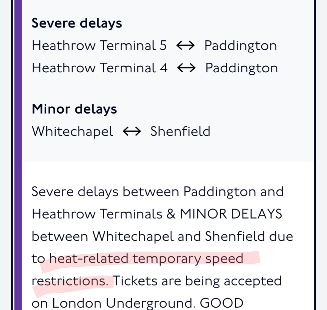 Heat-related speed restrictions on the Elizabeth line, on a 26°C day?