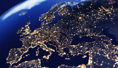 view of Europe from space with city lights