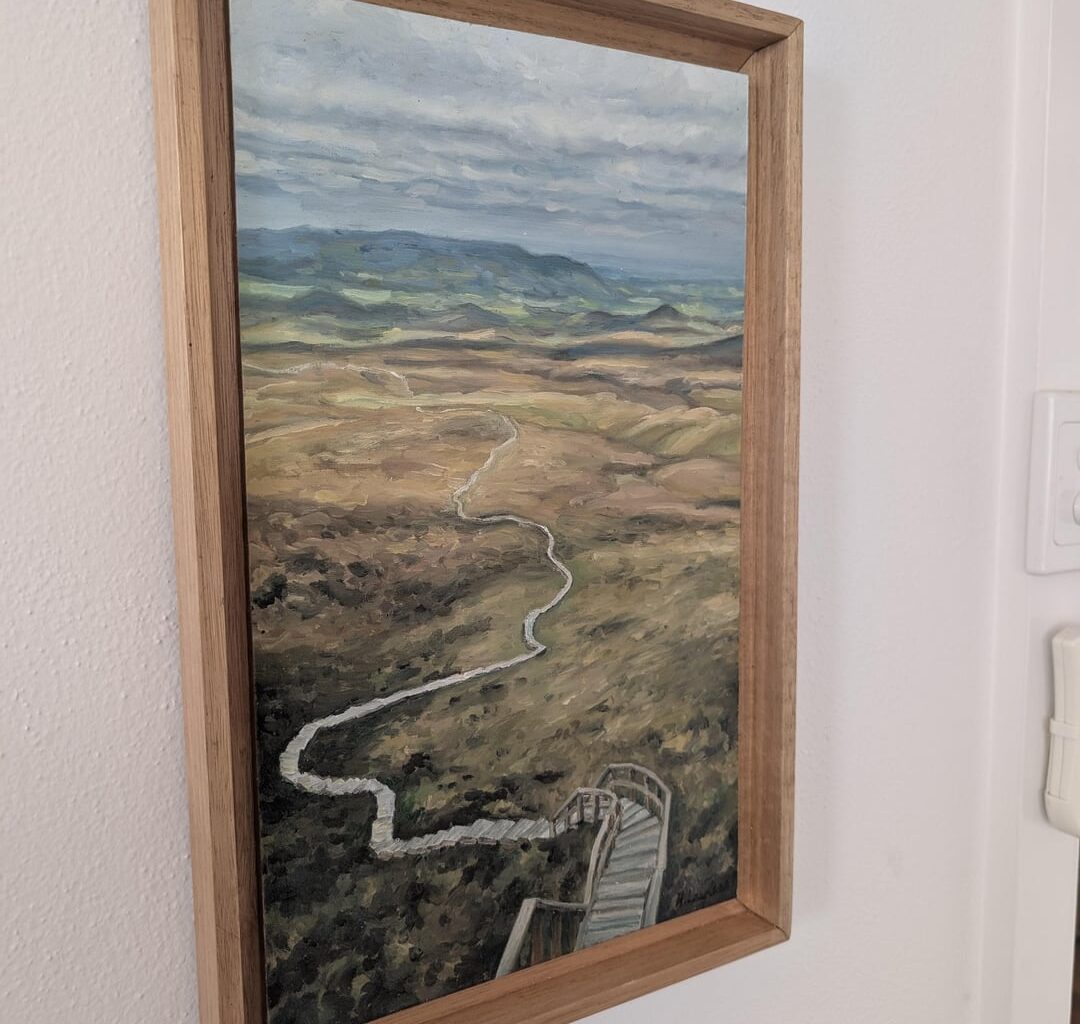 My painting of the Stairway To Heaven boardwalk up Cuilcagh in Fermanagh, Northern Ireland. I painted this as a wedding gift for my sister-in-law and her husband - this is where they got engaged!