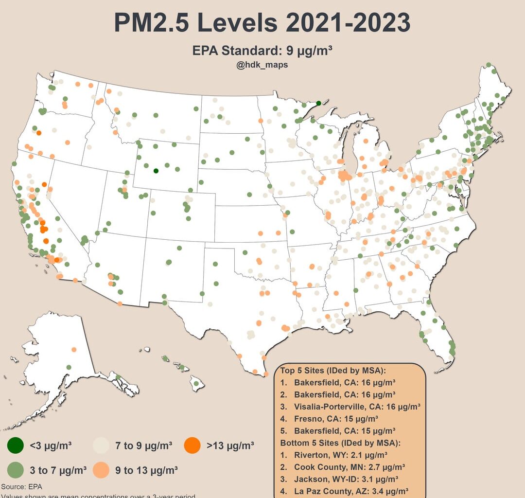 [OC] Airborne Particulate Levels in the US