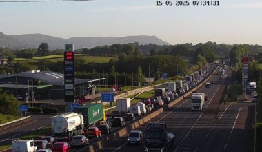 M1 Applegreen Belfast Bound: Collision and tailbacks (traffic using hard shoulder to pass)