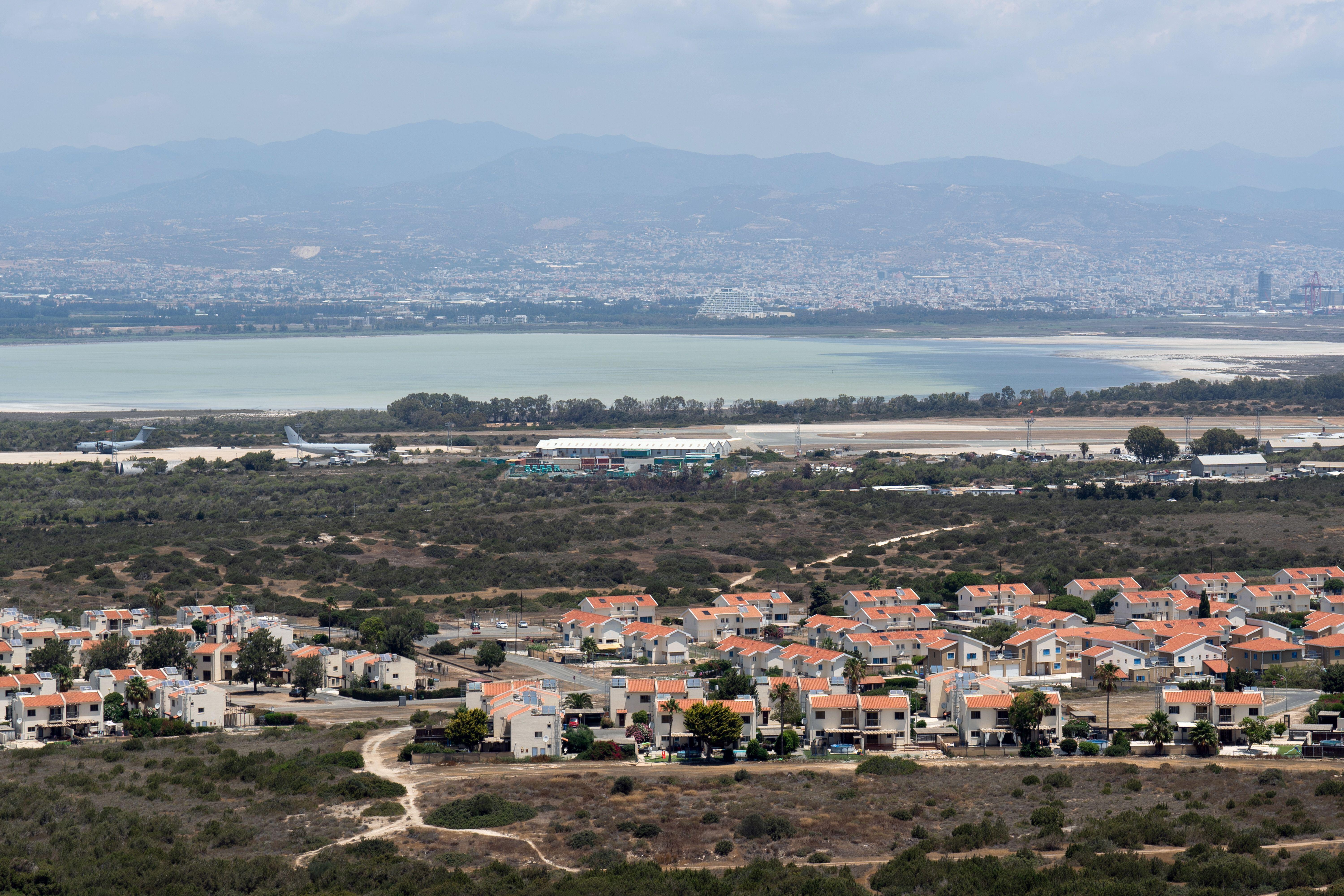 Aerial view of RAF Akrotiri in Cyprus, showing the base and surrounding housing.