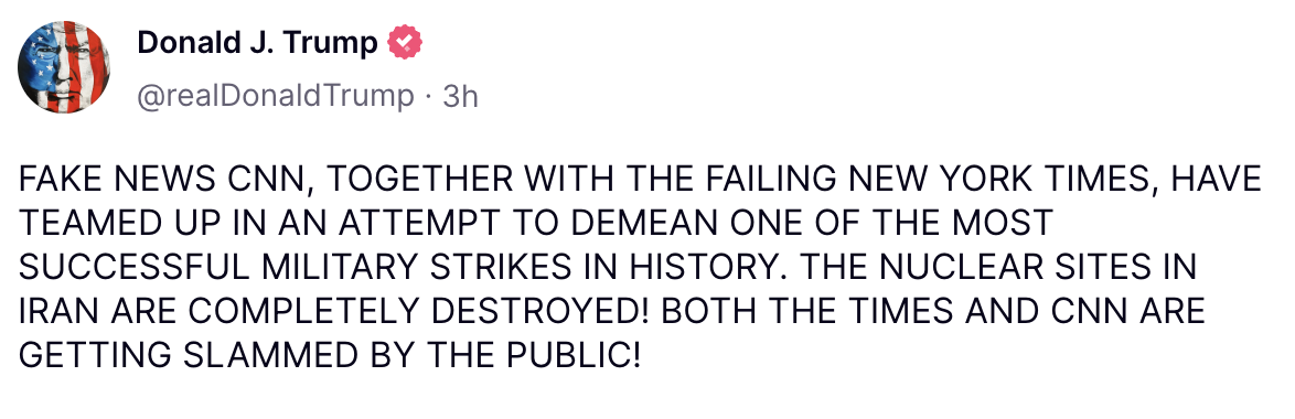 Trump posted on his Truth Social platform