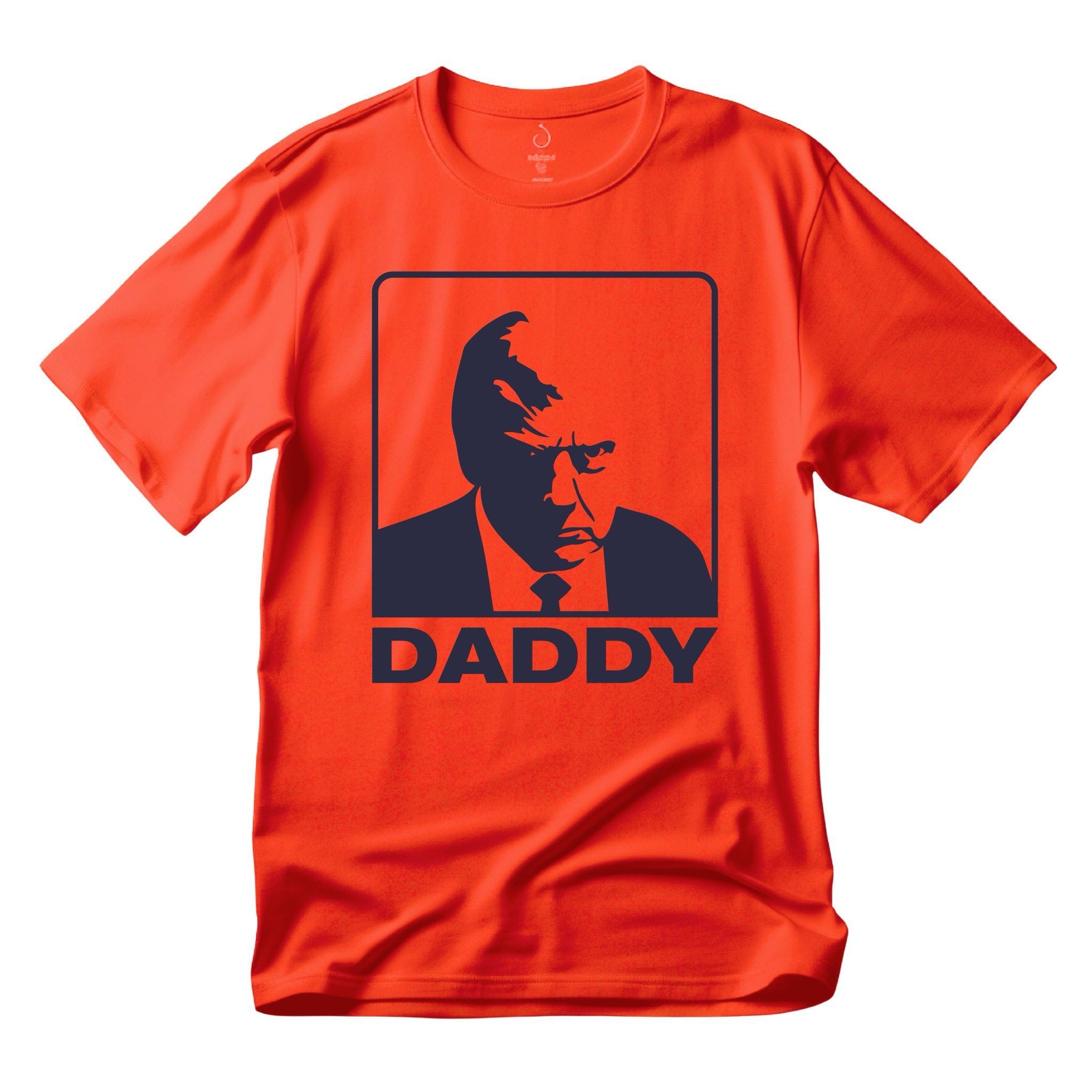 Orange t-shirt with a stylized image of Donald Trump and the word "Daddy."