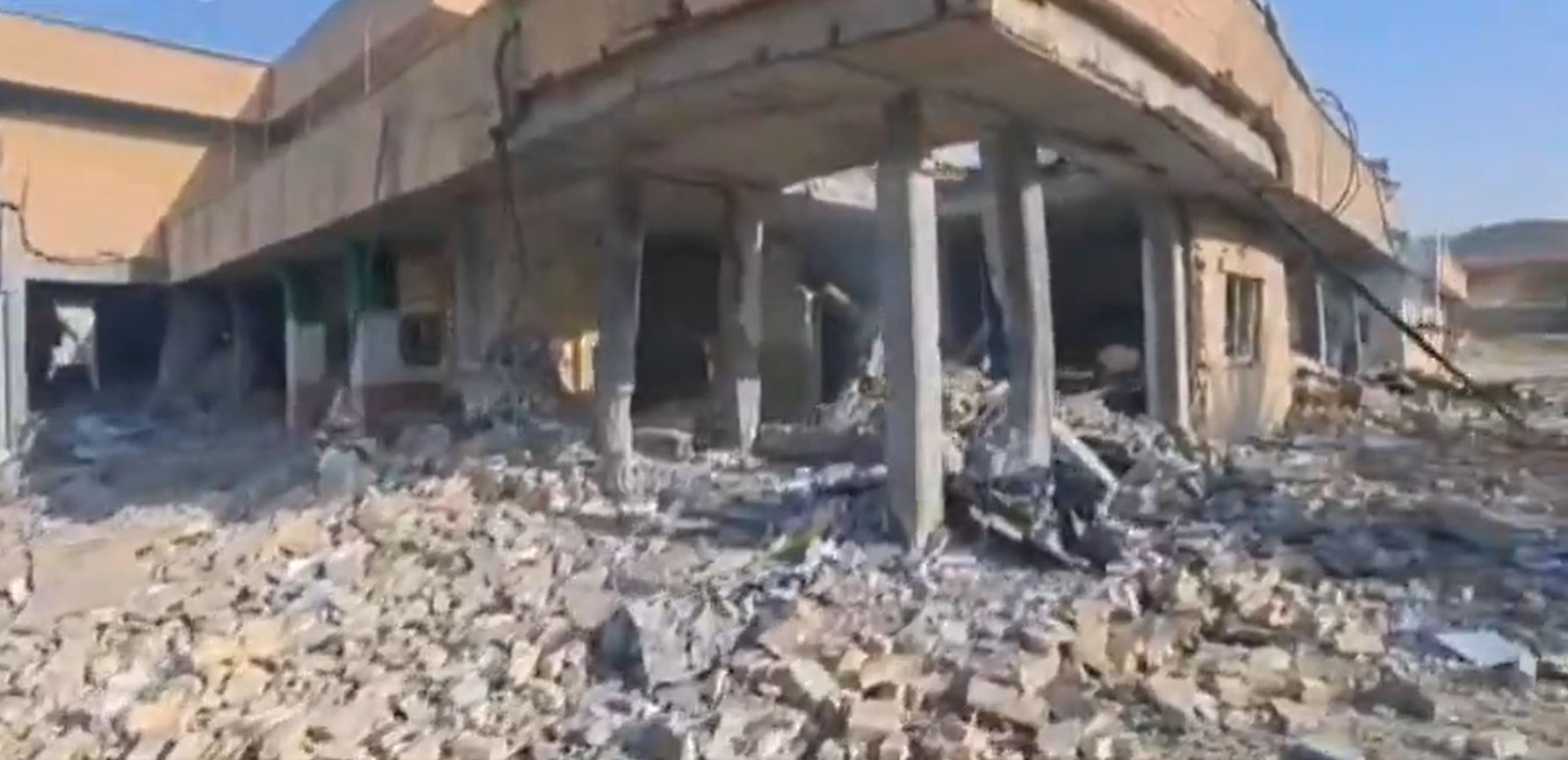 Damage to the welfare office in Qasr-e Shirin in western Iran was shown on Iranian television