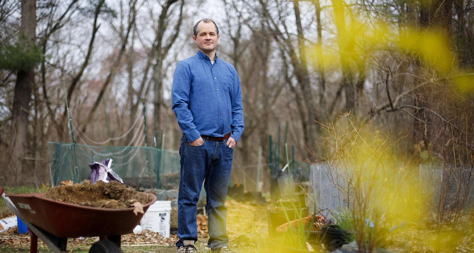 Dustin Tingley gardening at home.