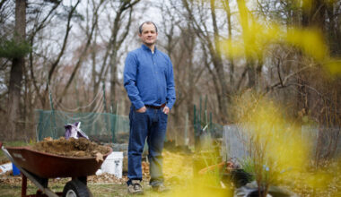 Dustin Tingley gardening at home.