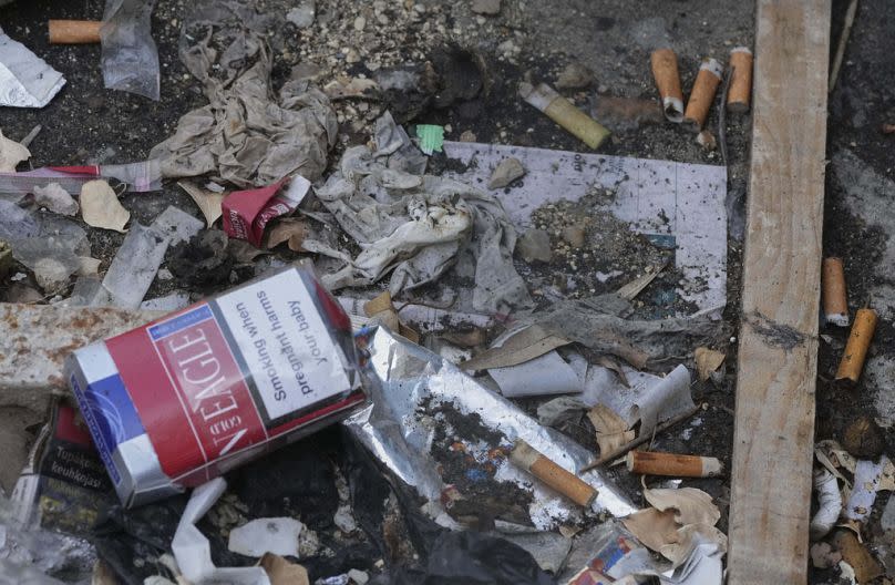 Cigarette butts on the street in Paris, Thursday, May 29 2025.