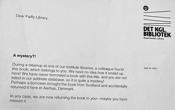 Staff from the library in Denmark returned the book back to its Scottish home after 13 years