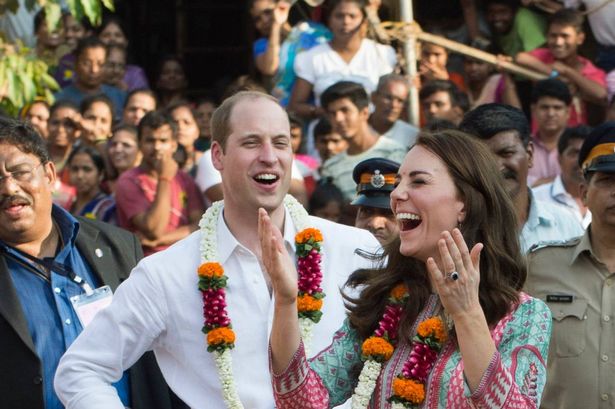 The Duke and Duchess of Cambridge play football during a visit to the Banganga Water Tank in Mumbai, India,