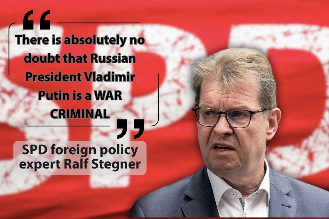 Ralf Stegner of the SPD supports a call for talks with Russia. He backs Ukraine's defense, rejects appeasement, and labels Putin a war criminal.