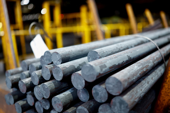 A view shows rods of CO2-reduced steel at a production plant in Georgsmarienhuette, Germany, on Sept. 19, 2024. [REUTERS/YONHAP]