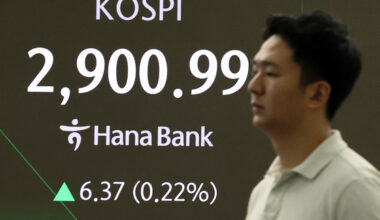 A screen in Hana Bank's trading room in central Seoul shows the Kospi opening on June 16. [NEWS1]
