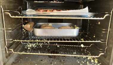 Heard a boom from the oven, one of the jackets had exploded and left the baking tray